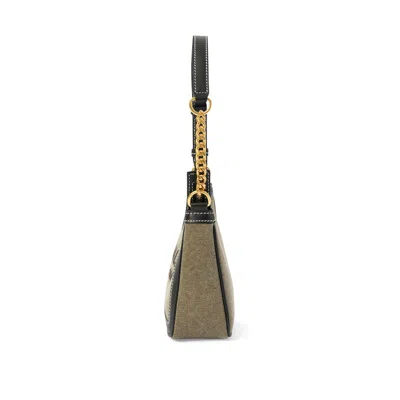Balmain Lettering Detail Shoulder Bag In Khaki/black