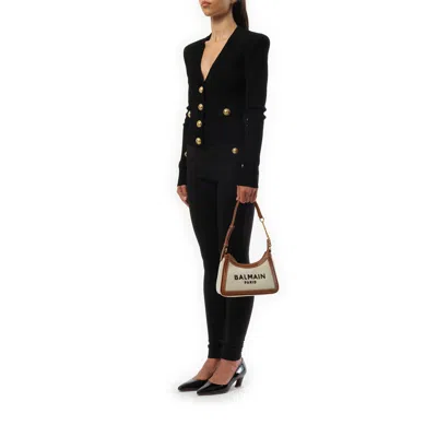 Balmain Women's B-army Shoulder Canvas Bag In Natural/brown