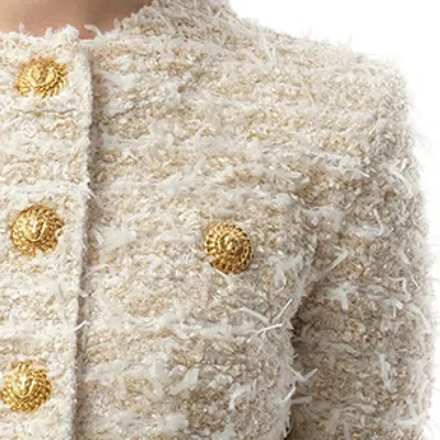 Balmain White Crewneck Cardigan With Jewel Buttons In White/gold