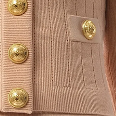 Balmain Fitted Knit Cardigan With Gold Button Accents In Nude Rose