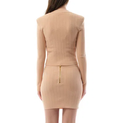 Balmain Fitted Knit Cardigan With Gold Button Accents In Nude Rose
