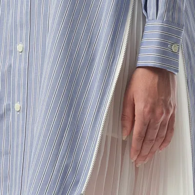 Sacai Striped Shirt Dress In Light Blue