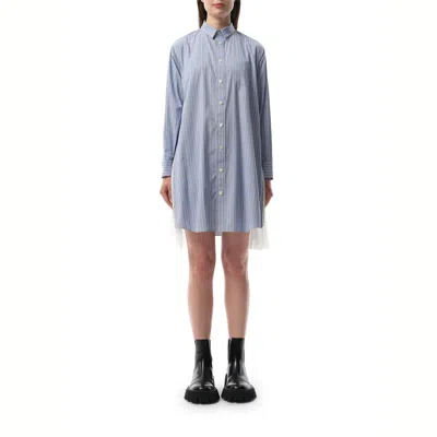 Sacai Striped Shirt Dress In Light Blue