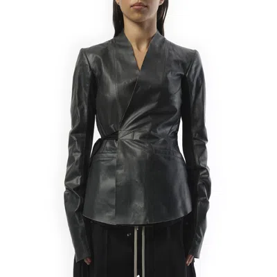 Rick Owens Fitted Long-sleeve V-neck Jacket With Double-breasted Closure In Black