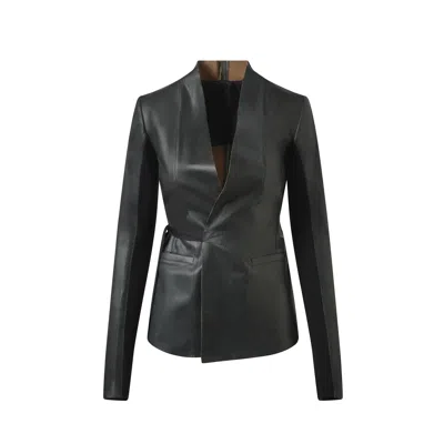 Rick Owens Fitted Long-sleeve V-neck Jacket With Double-breasted Closure In Black