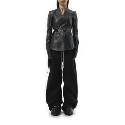 Rick Owens Fitted Long-sleeve V-neck Jacket With Double-breasted Closure In Black