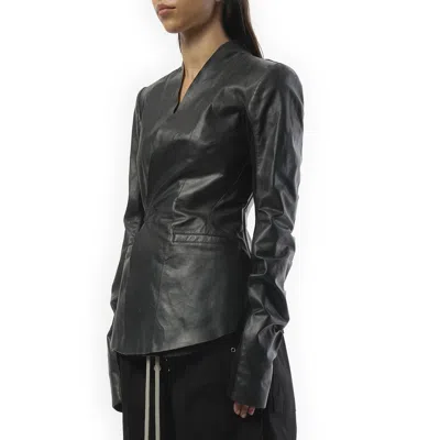 Rick Owens Fitted Long-sleeve V-neck Jacket With Double-breasted Closure In Black