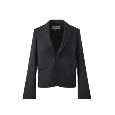 Loewe Navy Blue Wool Blazer In Dark Navy Blue