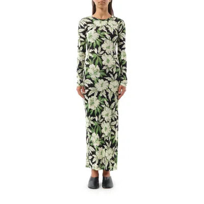 Loewe Midi Floral Patterned Dress With Long Sleeves In Green