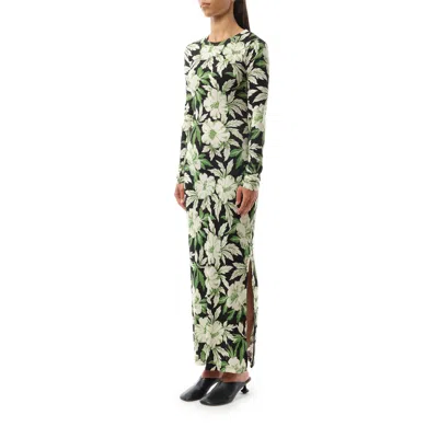 Loewe Midi Floral Patterned Dress With Long Sleeves In Green