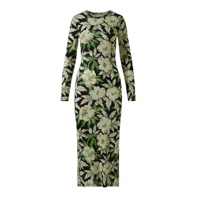 Loewe Midi Floral Patterned Dress With Long Sleeves In Green