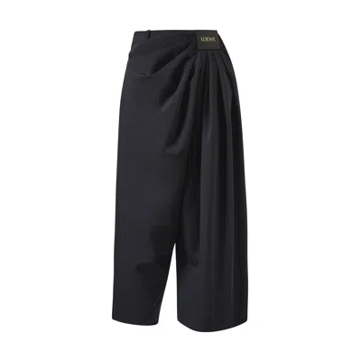 Loewe Draped Wool Pants In Dark Navy Blue