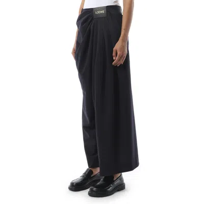 Loewe Draped Wool Pants In Dark Navy Blue