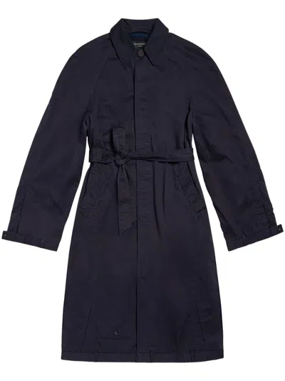 Balenciaga Belted Deconstructed Coat In Blue