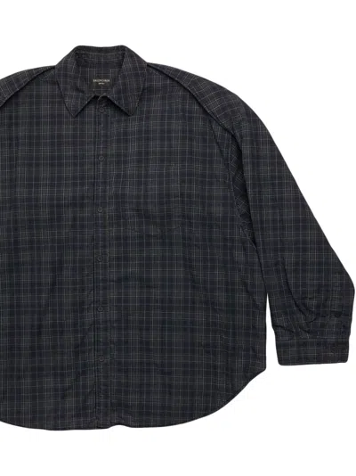 Balenciaga Men's Checked Flannel Shirt In Grey