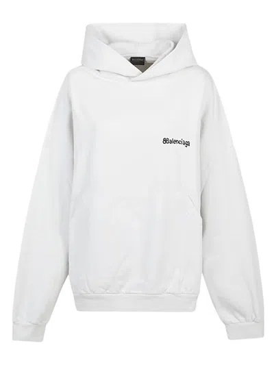 Balenciaga Cotton Hoodie Front Pocket In White