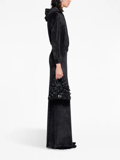 Balenciaga Crystal Embellished Velvet Zip-up Hoodie In Black