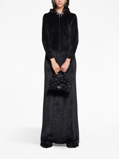 Balenciaga Crystal Embellished Velvet Zip-up Hoodie In Black