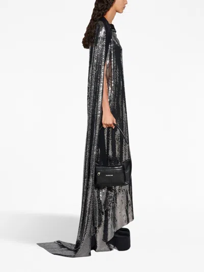 Balenciaga Draped Back Midi Dress With Metallic Effect In Black