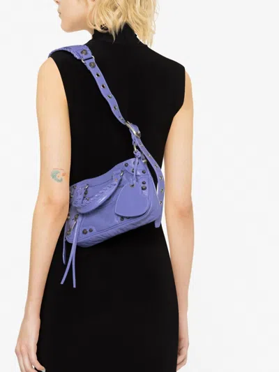 Balenciaga Green Leather Shoulder Handbag With Magnetic Closure And Metal Details In Purple
