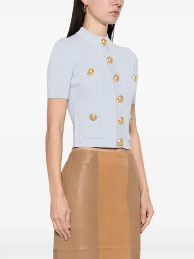 Shop Balmain Women's Knitted Cardigan In Clear Blue