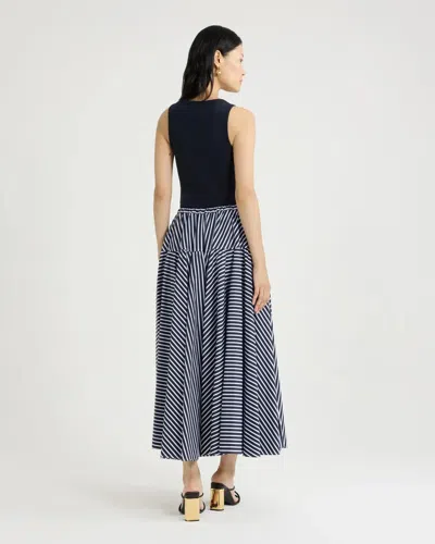 Patou Wide Blue And White Striped Skirt In Blue