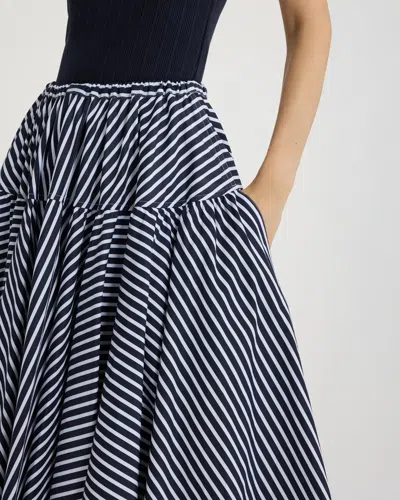 Patou Wide Blue And White Striped Skirt In Blue
