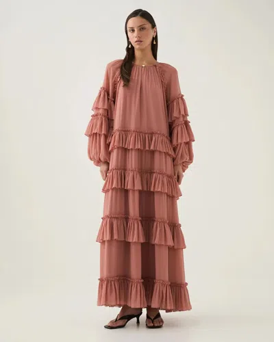 Aje Mina Ruffled Tiered Maxi Dress In Brown