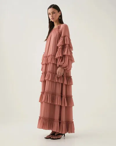 Aje Mina Ruffled Tiered Maxi Dress In Brown