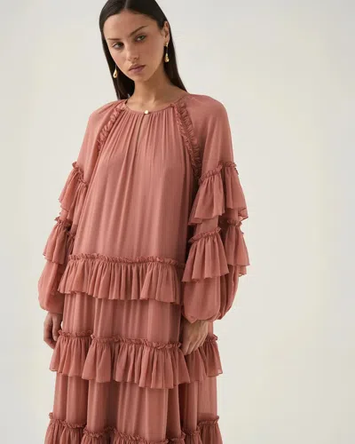 Aje Mina Ruffled Tiered Maxi Dress In Brown