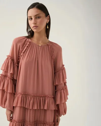 Aje Mina Ruffled Tiered Maxi Dress In Brown