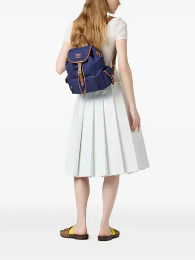 Miu Miu Canvas And Leather Backpack In Blue