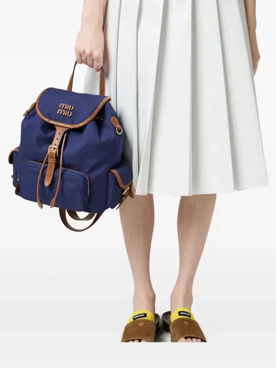 Miu Miu Canvas And Leather Backpack In Blue