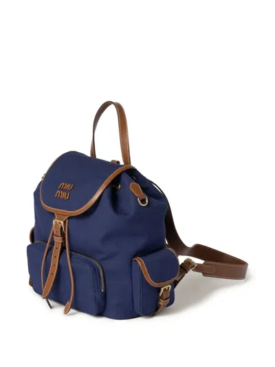 Miu Miu Canvas And Leather Backpack In Blue