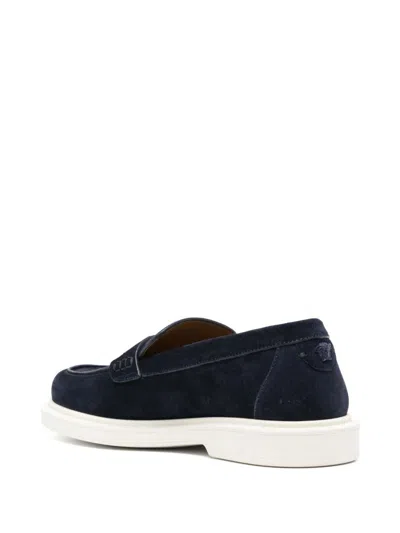 Versace Suede Penny Loafers Rounded Tip In Blue