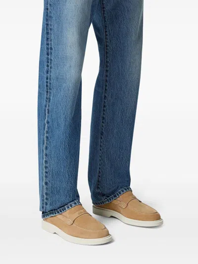 Versace Giuliano Mocassins En Daim In Beige
