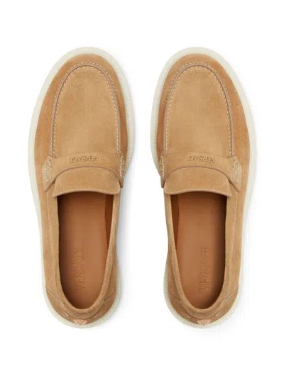 Versace Giuliano Mocassins En Daim In Beige