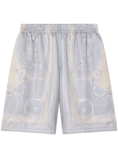 Versace Gray 'la Coupe Des Dieux' Silk Shorts In Multicolour