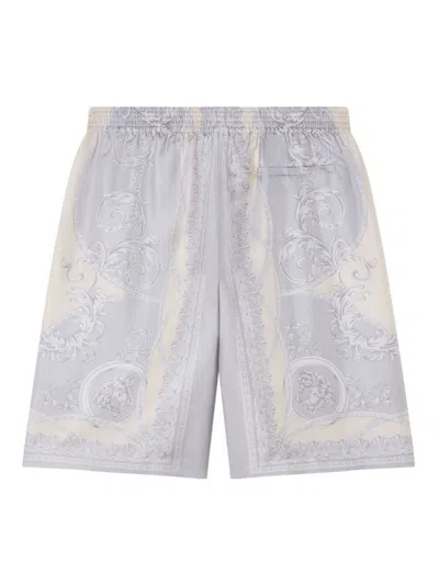 Versace Gray 'la Coupe Des Dieux' Silk Shorts In Multicolour