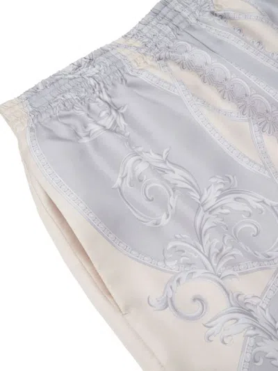 Versace Gray 'la Coupe Des Dieux' Silk Shorts In Multicolour