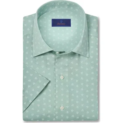 David Donahue Print Casual Short Sleeve Button-up Shirt In Sage
