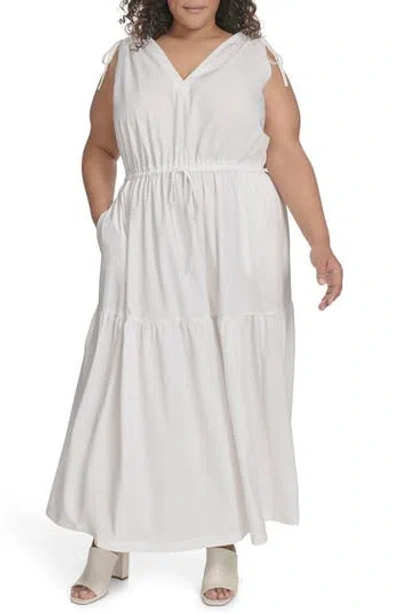 Calvin Klein Commuter Sleeveless Tiered Midi Dress In Cream