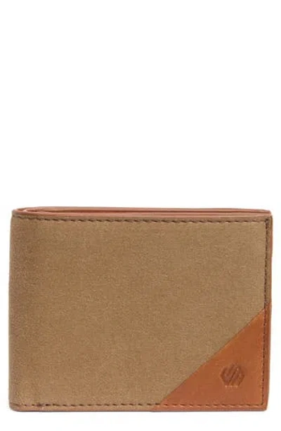 Johnston & Murphy Antique Canvas & Leather Bifold Wallet In Camel