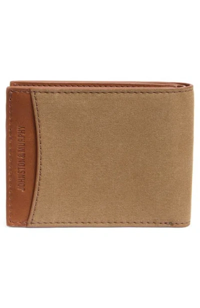Johnston & Murphy Antique Canvas & Leather Bifold Wallet In Camel