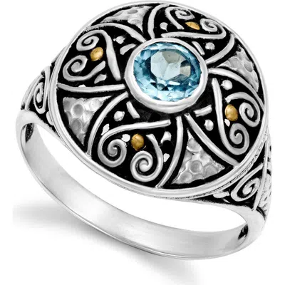 Samuel B. Round Blue Topaz Ring In Silver