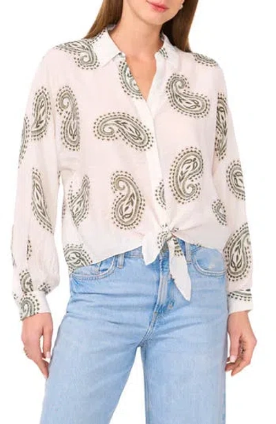 Halogen ® Long Sleeve Tie Hem Button-up Shirt In Clover Print