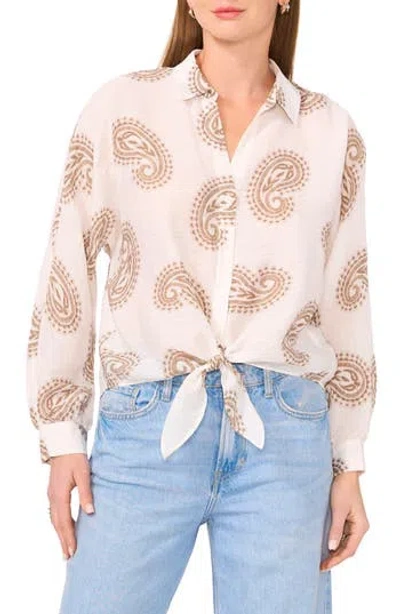 Halogen ® Long Sleeve Tie Hem Button-up Shirt In Cuban Sand Print