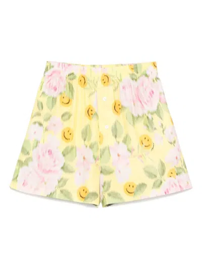 Moschino Elasticated Waistband Floral Print Smiley Face Shorts In Multicolour