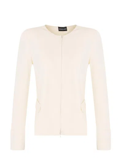 Emporio Armani Ottoman Jersey Zip-up Jacket In Warm White