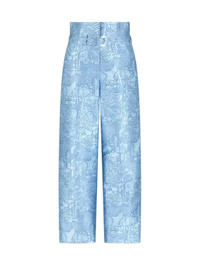 Emporio Armani All-over Jacquard Very High-waisted Trousers In Blue
